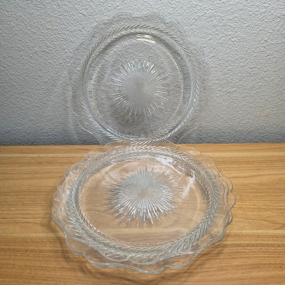 4 Vintage Jeannette Sunburst "Herringbone" Dinner Plate 9 3/8" Depression Glass